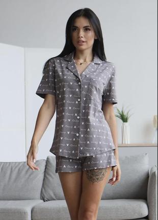 Жіноча піжама сорочка+шорти роксана (сірий колір)