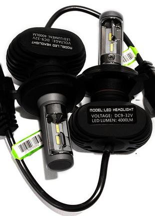 Комплект led ламп headlight s1 h4 6000 k 4000 lm з радіатором