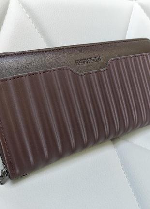 Чоловічий класичний гаманець boweisi шкіряне портмоне коричневе