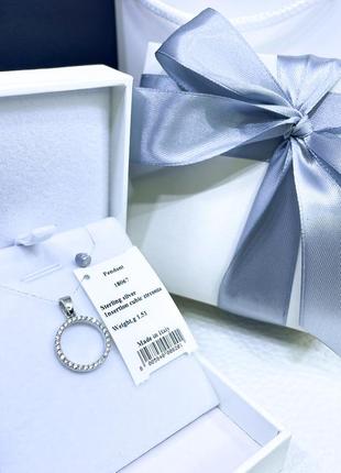 Серебряный кулон подвеска шарм бусина круг с камнями на цепь цепочку браслет стильное классическое минимализм серебро проба 925 новое с биркой