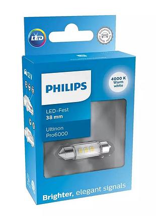 Світлодіодна лампа philips 11854wu60x1 white ultinon pro6000 12v c5w 38mm 4000k 1pcs. blister