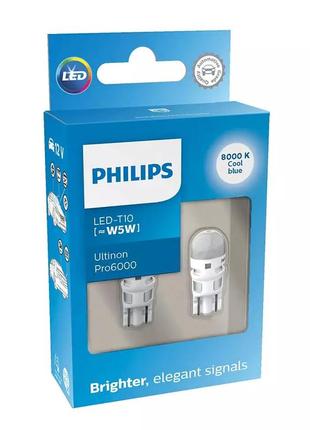 Комплект светодиодных ламп philips 11961xu60x2 w5w (t10) led white ultinon pro6000 si 8000 k