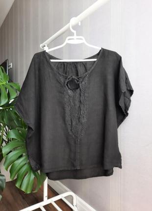 Чорна блуза вільного кроя, льон, італія