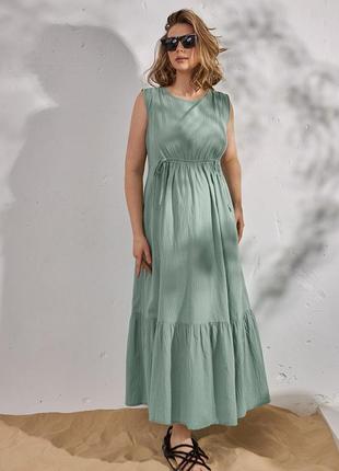 Длинное платье без рукава для беременных и кормящих noemie зеленое