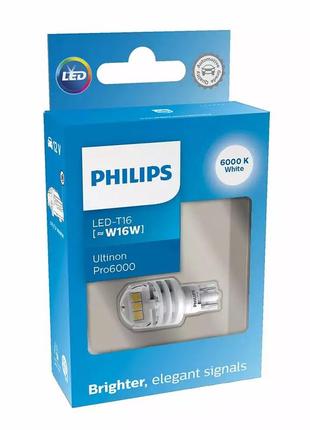 Світлодіодна лампа philips 11067cu60x1 w16w white ultinon pro6000 12v w2.1x9.5d 6000k 1pcs. blister