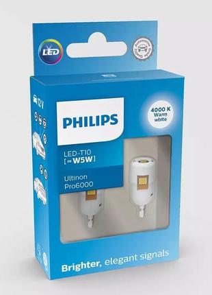 Комплект светодиодных ламп philips 11961wu60x2 w5w (t10) led white ultinon pro6000 si 4000 k