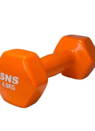 Гантели для фитнеса sns виниловые по 4 кг 2 шт. оранжевый