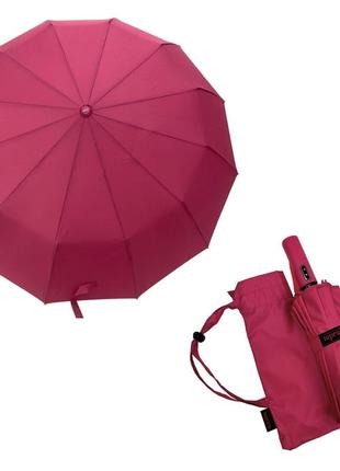 Однотонный зонт автомат на 12 карбоновых спиц антиветер от toprain, розовый, 0912-1