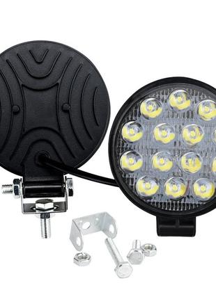 Led фара 42w круглая. 12-24v 6000k 14 диодов. (8.5*8.5*1.5см) светодиодная лэд фара круглая