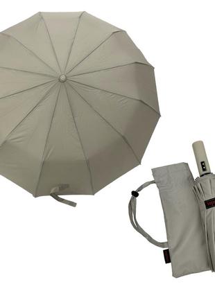 Однотонный зонт автомат на 12 карбоновых спиц антиветер от toprain, серый, 0912-7