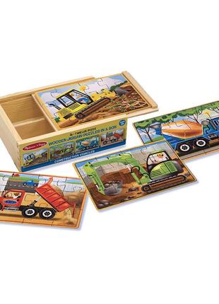 Набір із 4 пазлів в коробці "будівельні машини" melissa&doug (md3792)