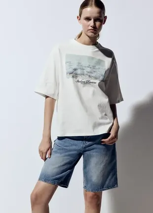 Хлопковая футболка оверсайз с принтом h&m 12062360081206236008