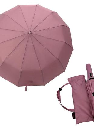 Однотонна автоматична парасоля на 12 карбонових спиць антивітер від toprain, ніжно-рожевий, 0912-2