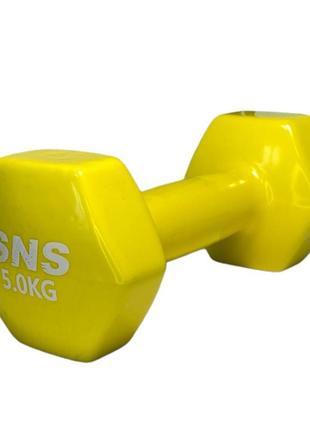 Гантели для фитнеса sns виниловые по 5 кг 2 шт. желтый