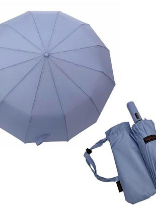 Однотонный зонт автомат на 12 карбоновых спиц антиветер от toprain, голубой, 0912-10