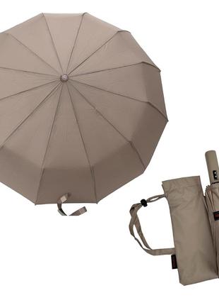 Однотонный зонт автомат на 12 карбоновых спиц антиветер от toprain, бежевый, 0912-6