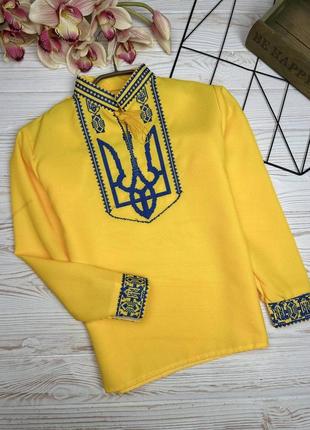 Рубашка вышиванка на мальчика герб желтый рост 116-164