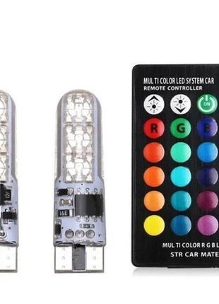 Led лампи з пультом + стробоскоп (мигалки). t10 w5w світлодіодні габаритні авто лампи лэд 12v 16 кольорів
