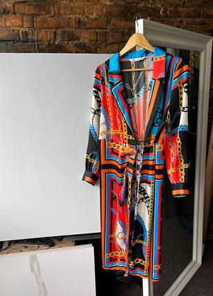 Zara women's chain print midi system dress multicolor женское платье