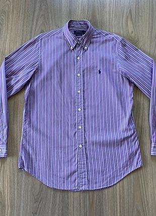 Мужская винтажная хлопковая рубашка с длинным рукавом polo ralph lauren 120 poplin