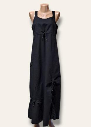 Черное платье сарафан с льном