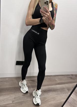 Prettylittlething pltsport спортивні висока посадка високий пояс  легінси лосіни для спорту фітнесу зала чорні