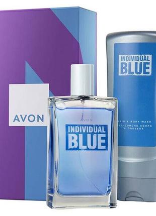 Набір подарунковий для чоловіків avon individual blue (туалетна вода 100 мл + гель для душу 250 мл) (5059018398550)