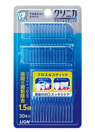 Зубочистки с тройной зубной нитью япония lion clinica floss & stick 30 шт