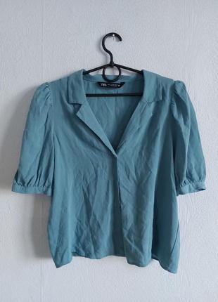 Укорочена блуза кольору морської хвилі zara