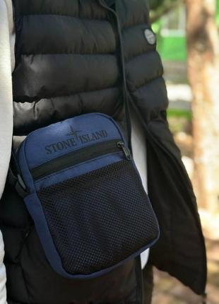 Мужская сумка stone island синяя спортивная сумка стон айленд с сеткой4 фото