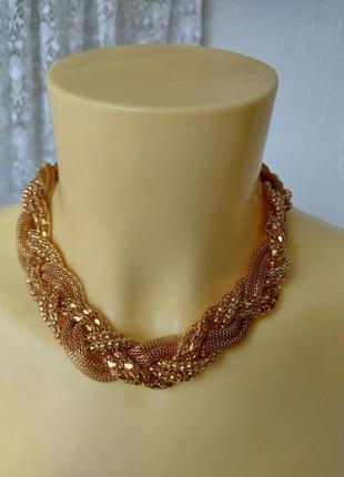 Ожерелье из цепочек золотая косичка 7985