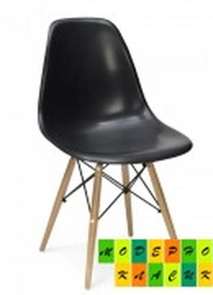Пластиковый стул с деревянными ножками в современной стиле тауэр вуд черный1 фото