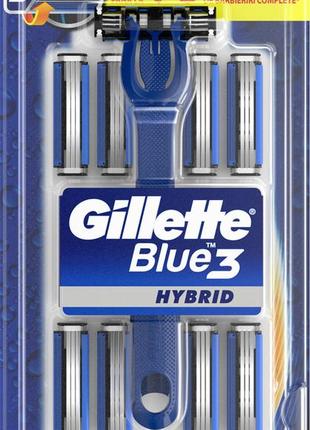 Станок для гоління чоловічий gillette blue 3 hybrid з 9 змінними картриджами (7702018537778)