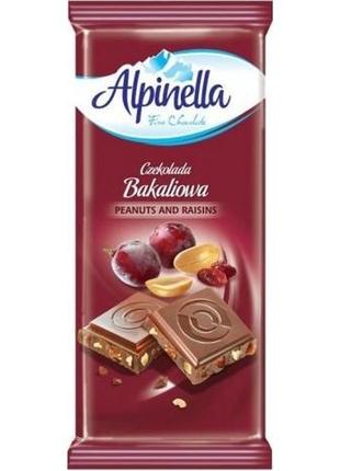 Шоколад молочний alpinella з родзинками та арахісом 90 г (5901806003507)