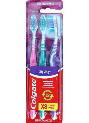 Зубна щітка colgate zig zag середньої жорсткості 3 шт (6001067023777)