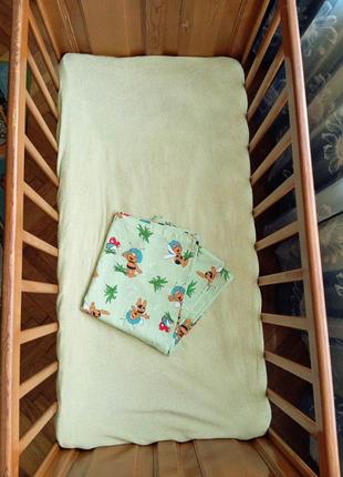 Дитяче махрове простирадло на гумці резинці у ліжечко салатова простинь махрушка махра бавовна котон