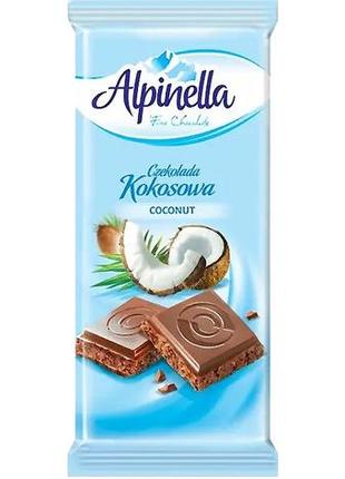 Шоколад молочний alpinella з кокосовою стружкою 90 г (5901806003019)
