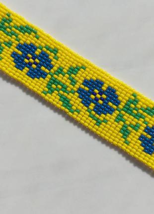 Патриотический браслет с цветами ручной работы handmade крафтовый браслет из бисера