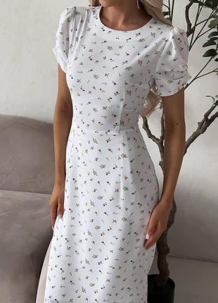 Жіноча біла сукня міді з квітковим принтом софт 42-44, 46-48