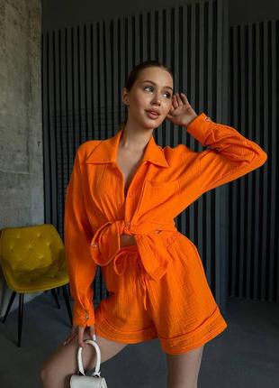 Костюм ( рубашка+ шорты) муслин 🧡🧡