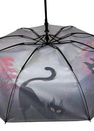 Женский зонт полуавтомат с изображением города и черной кошки от frei regen, бежевый, 03055-3