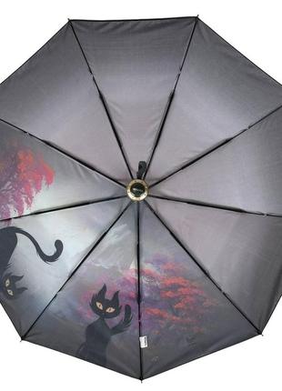 Женский зонт полуавтомат с изображением города и черной кошки от frei regen, бежевый, 03055-3