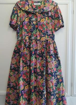 Платье, длинная, винтаж, вискоза, коттон, цветы, от st.micgael