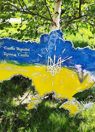 Годинник настінний з епоксидної смоли "карта україни" 40x25 см