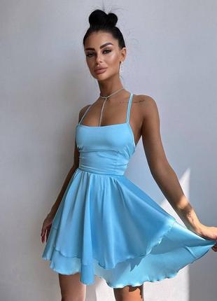 Шовкова сукня міні з пишною спідницею, плаття з відкритою спинкою з шовку, сукня на...