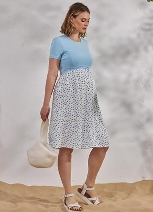 Летнее платье для беременных и кормящих gwinnett dr-24.014 голубое с принтом