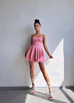 Шовкова сукня міні з пишною спідницею, плаття з відкритою спинкою з шовку, сукня на...