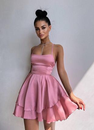 Шовкова сукня міні з пишною спідницею, плаття з відкритою спинкою з шовку, сукня на...