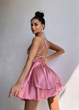 Шовкова сукня міні з пишною спідницею, плаття з відкритою спинкою з шовку, сукня на...