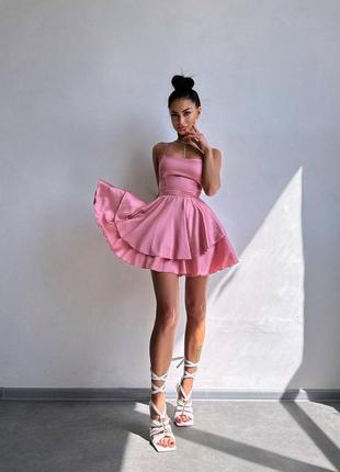 Шовкова сукня міні з пишною спідницею, плаття з відкритою спинкою з шовку, сукня на...